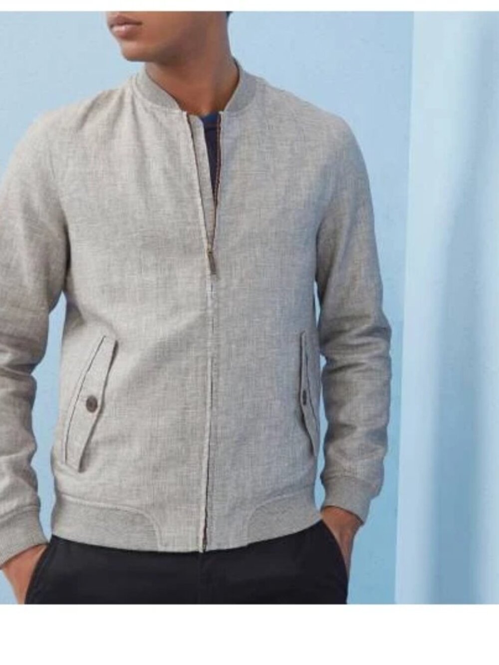 Ted Baker Rollin Linen Blend Bomber Jacket SZ Large 4 Blue